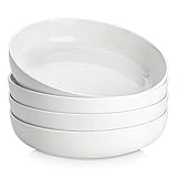 MALACASA Suppenteller 4er Set, 1440ml Suppenschalen Porzellan Pastaschüssel Set, Φ23.1cm Breite und Flache Spaghetti Tiefteller, Nudelschalen, Große Salatschalen, Serie LUNA Weiß