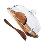 TOPBATHY Holz Butterdose mit Glasdeckel Butterschale für Snacks Luftdicht und für Partys Schützt Ihre Speisen Frisch und Ansprechend