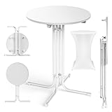 XIELOUS Stehtisch klappbar Bistrotisch, Klappbarer Runder Stehtisch Mit Abdeckung, Wetterfest Für Gärten, Bistro, Hochzeiten Und Outdoor Anlässe, weiß