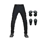 FHQGZT Jeans Herren Motorrad Motorradhose Zum Motorradfahren, Schutzhose Für Motocross, Motorradjeans Racing, Verstärkung Von Silica Gel CE, Knie- Und Hüftschutz (Black,XXL)