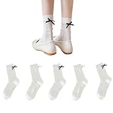 AKAMAS 5 Paar Damen Schwarz Weiß Grau Fliege Dünne Socken,Lustige Schleife Crew Socken,Atmungsaktive Baumwollsocken Knöchelsocken,Süße Niedliche Casual Socken,Mädchen Prinzessin Kleidersocken B