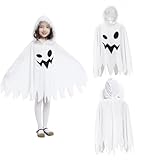 QDC Kinder Halloween Kostüm lustige Geist Umhang mit Kapuze Gespenst Mantel Cosplay Kostüm für Halloween Karneval Fasching L(120-130cm)