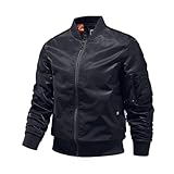 Herren Dünn Fliegerjacke Herbst Winter Jacken mit Reißverschluss Stehkragen Freizeit Schnelltrocknend Cord Top mit Taschen Einfarbig Wasserdicht Übergangsjacke zum Wandern Camping