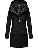 MARIKOO Damen Übergangsjacke Softshellmantel wasserdicht atmungsaktiv mit Kapuze Mayleen Black Gr. M