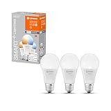 LEDVANCE Smarte LED-Lampe mit WiFi Technologie, Sockel E27, Dimmbar, Lichtfarbe änderbar (2700-6500K), ersetzt Glühlampen mit 60 W, SMART+ WiFi Classic Tunable White, 3er-Pack
