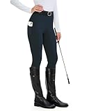 H.MILES Reitleggings Damen Vollbesatz High Waist Elastische Reithose Damen mit Handytasche Gürtelschlaufen Marine Blau M