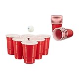 Relaxdays Beer Pong Becher, 50 Stück, stabiler Plastikbecher, Partybecher 16 oz, Trinkbecher Softdrinks u. Bier, rot