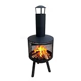 Crevyteg Feuerkamin für den Garten, Ø43 x H 114 cm, beschichteter Stahl, für den Außenbereich, Kaminofen, Terrassen-Feuerstelle, Heizung mit Kamin, Schürhaken für Zuhause und draußen