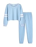 Arshiner Mädchen Trainingsanzug Blau Kinder Sportkleidung 2tlg Jogginganzug Unifarben 132 Bekleidungsset Sport 136 Freizeitanzug Outfit-Set Langarm Einfarbig 140