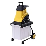 Elektrischer Holzschredder – 2500W Gartenhäcksler mit 45mm Schneiddurchmesser, 2 Richtungsrädern, 45L Aufbewahrungsbox und Handschuhen für Gartenabfälle, Äste und Zweige, max. 4500rpm