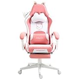 Dowinx Gaming Stuhl - Süße Katze Edition - Ergonomischer Computerstuhl mit Hoher Rückenlehne und Lendenwirbelstütze, PU-Leder, Fußstütze,Rosa