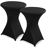 hicoosee 2er-Set Stretch Stehtischhusse, Ø80-85cm Hochwertige Tisch-Überzug Husse für Bistrotisch Stehtisch und Runde Stehtische, Elegante Stretch-Husse für Gartenparty Feier Hochzeit Taufe, Schwarz