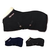 Marengos - Abschwitzdecke Modern Rosé | Fleecedecke mit Kreuzgurten, Frontverschnallung, Schweifkordel & roségoldenen Verzierungen | atmungsaktive Pferdedecke | Pferde Zubehör in Schwarz | 145 cm