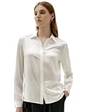 LilySilk Damen Seidenbluse mit Knopfleiste klassisches Oberteil mit spitzem Kragen und verdeckter Knopfleiste für Freizeit, Business und Verschiedene Anlässe(naturweiß,M)
