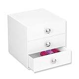 iDesign Make-Up Organizer mit 3 Schubladen, quadratische Schubladenbox aus Kunststoff, kompakter Schubladenturm für Schminke und Kosmetika, weiß, 1 Stück