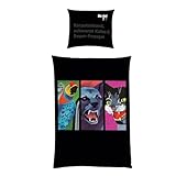 TexIdea Wende Bettwäsche-Set Die DREI Fragezeichen 135 x 200 cm 80 x 80 cm, 100% Baumwolle, Linon, schwarz, deutsche Größe