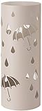 Baroni Home zylindrisch Regenschirmständer aus Metall, mit Aussparungen in Regen- und Regenschirm-Form, mit zwei Haken und abnehmbarer Regenschale Taupegrau, 19x19x49 cm.