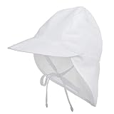 Durio Unisex Schirmmütze Kinder mit Nackenschutz Baby Sonnenhut UV SPF50+ mit Bindebänder Kleinkind Sommermütze Weiß 3 Monate-18 Monate
