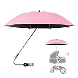 Regenschirm für Kinderwagen, UV-Schutz, 360 Grad wasserdicht, extra großer Sonnenschirm mit Klemme für Sonnenschutz, Blau, Rosa, Dunkelblau, Grau)