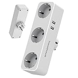 TravelHawk Mehrfachsteckdose, 5-Fach Steckdosenwürfel, 3 AC, 2 USB-A, Verteilersteckdose, Multisteckdose, Steckdose für Zuhause, Büro, Werkstatt, Reise, Steckerleiste Überspannungsschutz