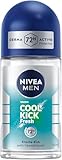 NIVEA MEN Cool Kick Fresh Deo Roll-On, Deodorant schützt 72h gegen Schweiß und Körpergeruch, Antitranspirant mit Kaktuswasser und Frische-Kick (50 ml)