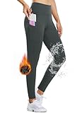 BALEAF Damen Thermo Leggings Wasserabweisend Hose Winter Laufhose Sporthose Wanderhose Fleece gefüttert mit Seitentaschen Grau L