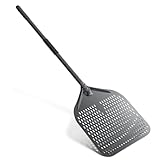 NUTUNI Pizzaschaufel, 34,7 x 118 cm Perforierter Pizzaschaufel aus Harteloxiertem Aluminium zum Leichten Gleiten auf Pizzastein, Rechteckig Großer Fläche & Abnehmbaren Griff für Grill Pizzaofen