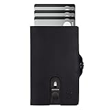 SlimJack® Wallet mit Münzfach - Jackster Wallet - Kreditkartenetui mit RFID-Schutz - Geldbeutel für Herren - Aluminium-Kartenhalter - Smart Wallet für Karten & Münzen - Schwarz Leder