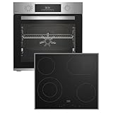 Beko BBSM12320XMPEF Einbau-Backofen-Set, autarker Pyrolyse-Backofen, autarkes Kochfeld Glaskeramik, pyrolytische Selbstreinigung, versenkbare Knebel, FlexiCrisp, Schwarz/Edelstahl