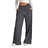 Generisch Angebote des Tages Jogginghose Damen - Baumwolle Sporthose Lang, Traininghose Laufhosen Bequeme Jogger, Sweatpants Weites Bein Mit Elastischem Bund Yogahose Dark Gray S