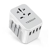 TESSAN Reiseadapter Weltweit, Universal Steckdosenadapter mit 4USB und 1AC Steckdose, Reisestecker für Deutschland USA England Thailand Italien Australien Internationaler Stromadapter