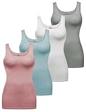 ALPIDEX Damen Tops 4er Set Basic Oberteil Einfarbig Frauen Unterhemd Stretch Untershirt Ärmellos Tank Top Baumwolle, Größe:M, Farbe:Sunrise