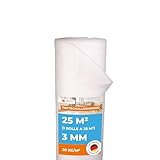 Trittschalldämmung 3mm Profi Basic 25m² | 1 Rolle als Laminat- und Parkettunterlage zur Wärmedämmung | PE-Schaumfolie | Fußbodenheizung geeignet | verbessert die Wärmeisolierung