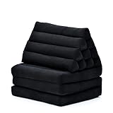 Leewadee - Bequeme Japanische Bodenmatratze - Thai Bodenliege mit Dreieckskissen - Futon Klappmatte - Thai Massagematte, 170 x 53 cm, Schwarz