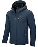 33,000ft Herren Softshelljacke Wasserdichte Winddichte Funktionsjacke Atmungsaktive Übergangsjacke Leichte Fahhradjacke mit Kapuze Windbreaker zum Laufen, Radfahren Mitternachtsblau L