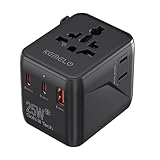 25W Reiseadapter Weltweit,5 in 1 Universal Adapter mit USB A,USB C,1 Weltweit Steckdose und US/JP Steckdose,Travel Reisestecker Internationaler Steckdosenadapter für EU USA UK Canada Japan Australien