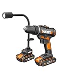 WORX 20V 2-in-1 Combo-Akku-Set WX977.1 (Akku-Bohrschrauber und flexible LE-Leuchte), Powershare, 15+1 Drehmomenteinstellungen, 2 Akkus und 1 Ladegerät im Lieferumfang inbegriffen