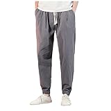 Herren-Hose, einfarbig, Baumwolle, Leinen, Sommer, Freizeithose, elastische Taille, Kordelzug, Baggy, konisches Bein, mehrere Taschen, aktive Jogginghose, Strandbekleidung, Übergröße, M-5XL, 1 Grau, L