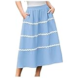 A Linien Rock Damen Lang, Midirock Damen High Waist, Maxirock Große Größen Röcke Lässig Elastische Taille Wickelrock für Frauen Skirt Freizeitrock Einfarbig Herbstrock Elegant Rock