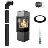 Freistehender Ofen KRATKI REN S Rechts 7kW Ø150 Schwarz Set