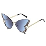 LEEQ Lustige Diamond Strass Disco Brille, Schmetterling Sonnenbrille Randlose Vintage Brillen, für Herren Damen Getönte Rave Brille Festival Sonnenbrille