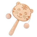 Jubilofex Rassel aus Holz für Babys | Design Tiger, Spielzeug aus Holz – Rassel Tamburin, doppelseitig, Stimulation, Motorik, visuelles Tracking, Erwachen, Kinderwagen