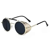 besbomig Retro Runde Steampunk Sonnenbrille Herren Damen Polarisiert Sonnenbrillen Vintage Fahrerbrille Sportbrille UV400 Schutz Unisex