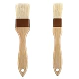 Dimeho 2 Stück Backpinsel Set Küche Pastry Brush Naturborsten BBQ-Bürsten Holzgriff Basting Gebäckbürste Hitzebeständig Backen Ölpinsel Lebensmittelpinsel für Grillen Rühren Kochen Sauce Marinade