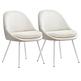 VASAGLE Esszimmerstuhl 2er Set, Küchenstuhl, bis 120 kg belastbar, Kissen mit 5,5 cm dickem Schaumstoff gepolstert, nach außen stehende Beine, für Büro Wohnzimmer, cremeweiß-wolkenweiß KDC184W01