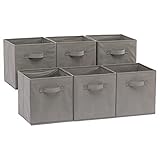 Amazon Basics Zusammenklappbarer Aufbewahrungswürfel/Organizer aus Stoff mit Griffen, 6 Stück, Einfarbig Grau, 26,6 x 26,6 x 27,9 cm