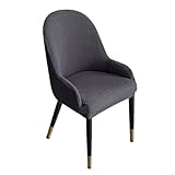 Weicher Samt-Esszimmerstuhlbezug, einfarbig, Stretch, gebogene Rückenlehne, Stuhlhussen mit Armlehne, Schminktisch, Drehstuhlbezug, abnehmbar, waschbar, für Schlafzimmer, Party, Hotel (dunkelgrau)