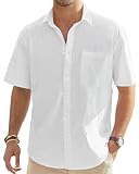 J.VER Leinenhemd Herren Hemd Kurzarm Leinenshirt Freizeithemd Businesshemd Sommer Casual Regular Fit Shirt,Weiß,L