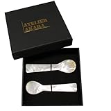 Löffel aus Perlmutt, 9cm, Set 2 Stück in Geschenkbox - für Eier oder Kaviar. Kaviarlöffel, Eierlöffel, Perlmuttlöffel