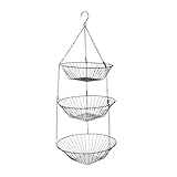 Hängekorb aus Draht – 3-stöckiger Korbaufhänger für platzsparende Aufbewahrung, Eisenrahmen mit abnehmbarem Haken, vielseitiger mehrschichtiger Einsatz für Obst, Gemüse, Pflanzen, Badezimmerbedarf